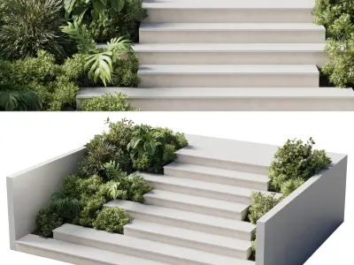 Entrance and exit stairs with furniture and garden 158 Low-poly 3D model