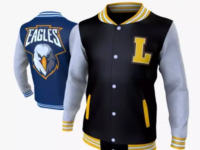 Classic Varsity Jacket 2x Low-poly 3D model