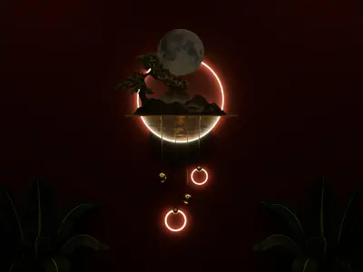 Lunar Bonsai Lamp Low-poly 3D model