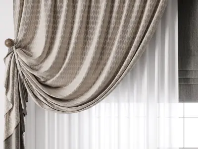 Hadi Curtain With Roman Blinds Low-poly 3D model