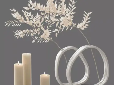 Decor Ruscus vases and candles Set 83 3D model