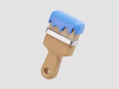 Cartoon Wall paint brush Low-poly 3D model