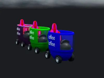 cartoon coffee cup car Low-poly 3D model