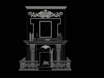 Wooden Study Fireplace  Low-poly 3D model