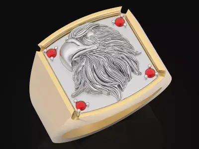 Eagle head Man Ring Sculpture jewelry Gold silver 3D print model