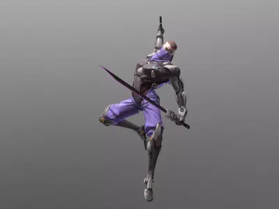 Cyborg Scifi Ninja Multi Jump Slash FBX PNG 3D model