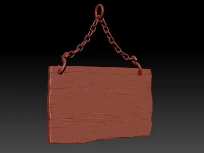 3D Wooden Sign with Chains 3D model