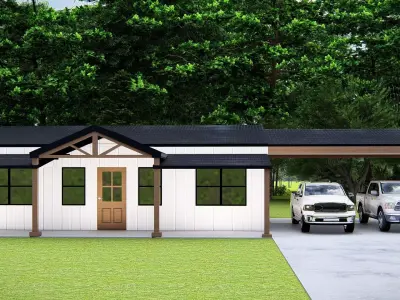 Modern American Farmhouse Exterior 3D Model Rustic Minimalist 3D model
