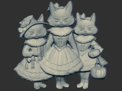 cute three cat hallowen decor 3D print model