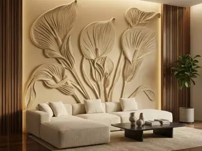 modern Calla lily panel wall decor set relief mural CNC 152  3D model