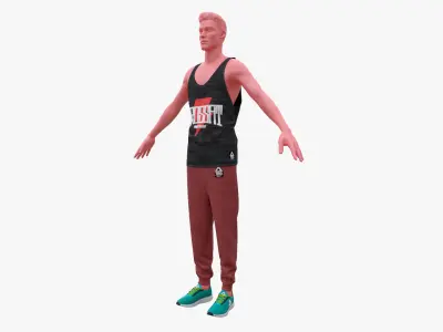 Sportswear man in tank top and pants Low-poly 3D model