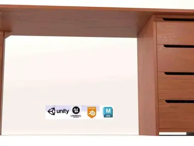 wooden - office - computer - setup desk Low-poly 3D model