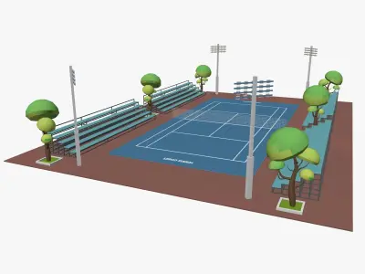 Cartoon Tennis Court Low-poly 3D model