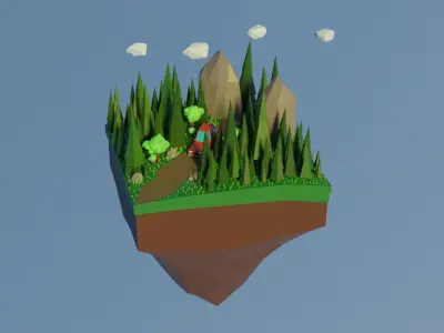 Low Poly Car and Forest Low-poly 3D model
