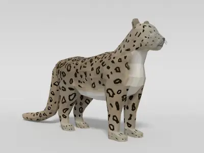 Low Poly Cartoon Snow Leopard Low-poly 3D model