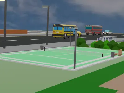stylized low poly tennis court Free low-poly 3D model
