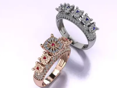 Couples Ring set Jewelry model - Royal Bloom for him and her 3D print model