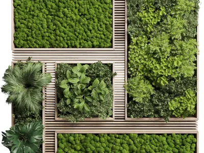 Vertical Wall Garden With Wooden frame 39 3D model