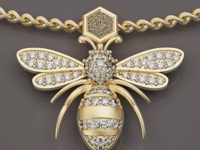 Bee pendant silver gold jewelry 3D printable 3D model 3D print model