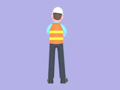 3D Cartoon Male Architect Character-Holding Yellow Tape Measure 3D model