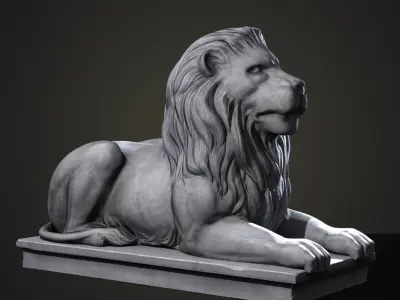 Stone Lion Statue Low-poly 3D model