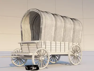 Carts wooden wagon Low-poly 3D model