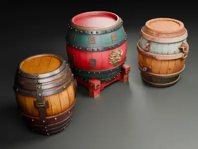  Free Stylized Barrels Free 3D model