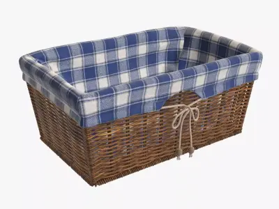Wicker basket rectangular with fabric dark brown 3D model
