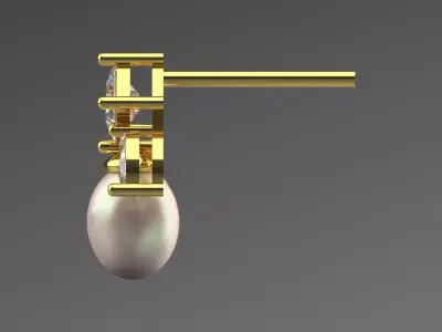 Pearl and Diamond Dangle Stud stl Earrings Model pe0051 3D print model