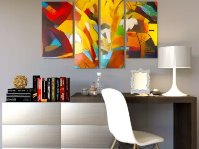 set Modern 3 abstract painting multi panel canvas 3D model