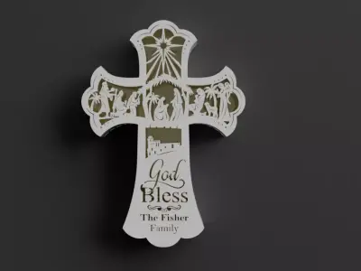 nativity wall cross - can add light inside 3D print model