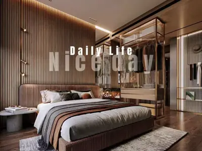 Bedroom-Bathroom-CORONA 3dmodel modern bedroom with wooden fl... 3D model