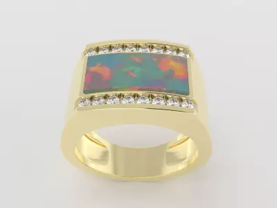 Signet Ring Model Opal Inlay and Channel Set Diamonds 3D print model