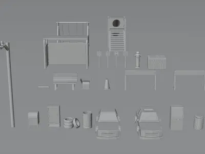 Low-poly city or urban pack Low-poly 3D model