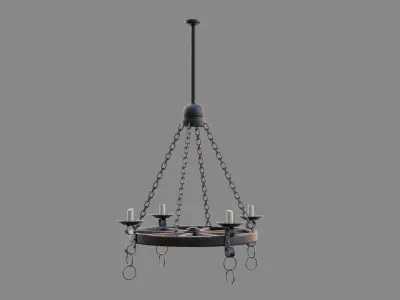 Medieval Wooden Chandelier Low-poly 3D model