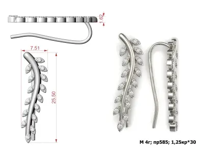 G0140 pair of earrings with leaves and diamonds 3D print model