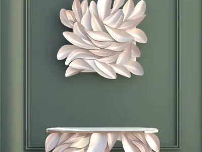 Modern Organic Leaf Desk With Wall Art 3D model