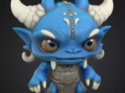 Cute Blue Monster 3D Model Low-poly 3D model