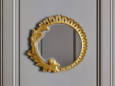Ornate Round Baroque Mirror 3D model