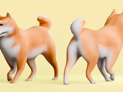 Low poly - Stylized dog - Shiba Inu Low-poly 3D model