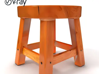 Wooden Stool D Model Pack Low-poly 3D model
