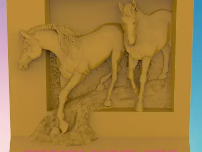 Two Horses 3D MODEL STL FILE FOR CNC ROUTER LASER 3D print model