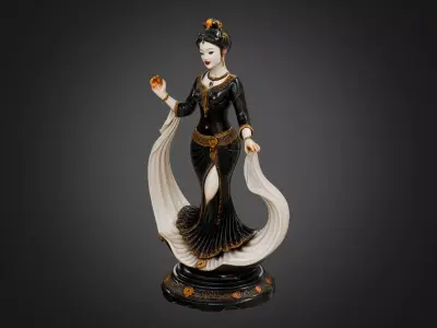 Classic Female Figurine Black Gold Sculpture 3D model