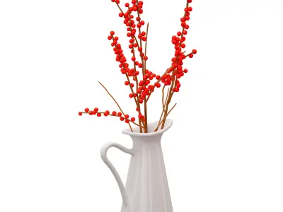 Branches with red berries in a white jug 3D model