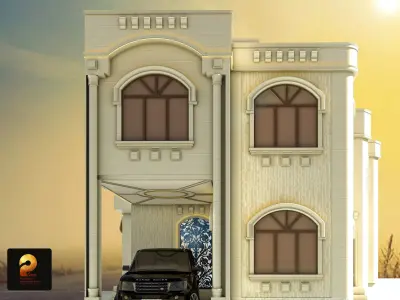 villa house with car parked 3D model