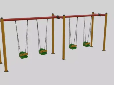 Playground Metal Four Swings - 01 3D model