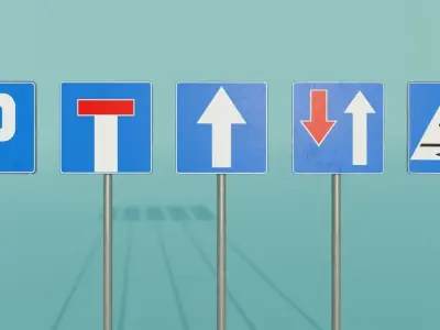 77 European Road Signs PBR Game-ready Low-poly 3D model