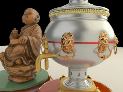 Chinese gold ingot and tea pot 3D model