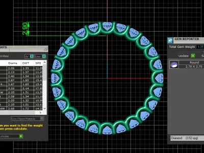 U Shaped Eternity Ring 2 point 7 mm stone size swiss 18 and EU58 3D print model