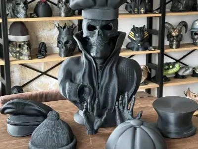 Skull with chefs hat  with open eyes 3D print model